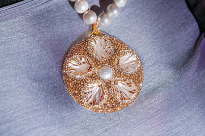 Real Pearl with Natural Sea Shell and American Diamonds Zirconia Pendant Necklace