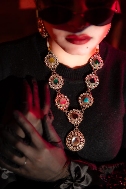 Royal Multicolor Precious Gemstones and Moissanite Designer Necklace