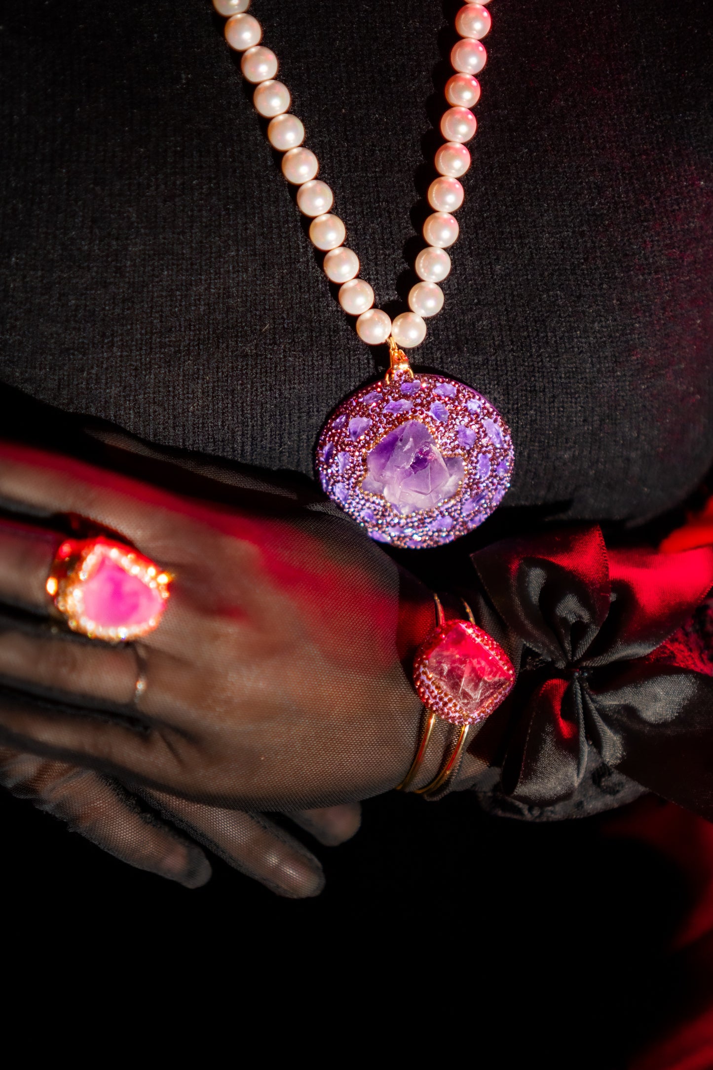 Raw Amethyst Pendant with Real Pearl for Spiritual Healing Necklace