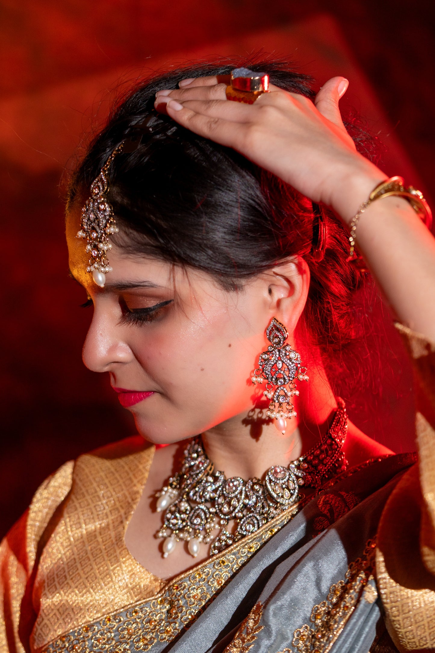 Indian Bridal Moissanite Polki with American Diamonds and Real Pearls Designer Necklace