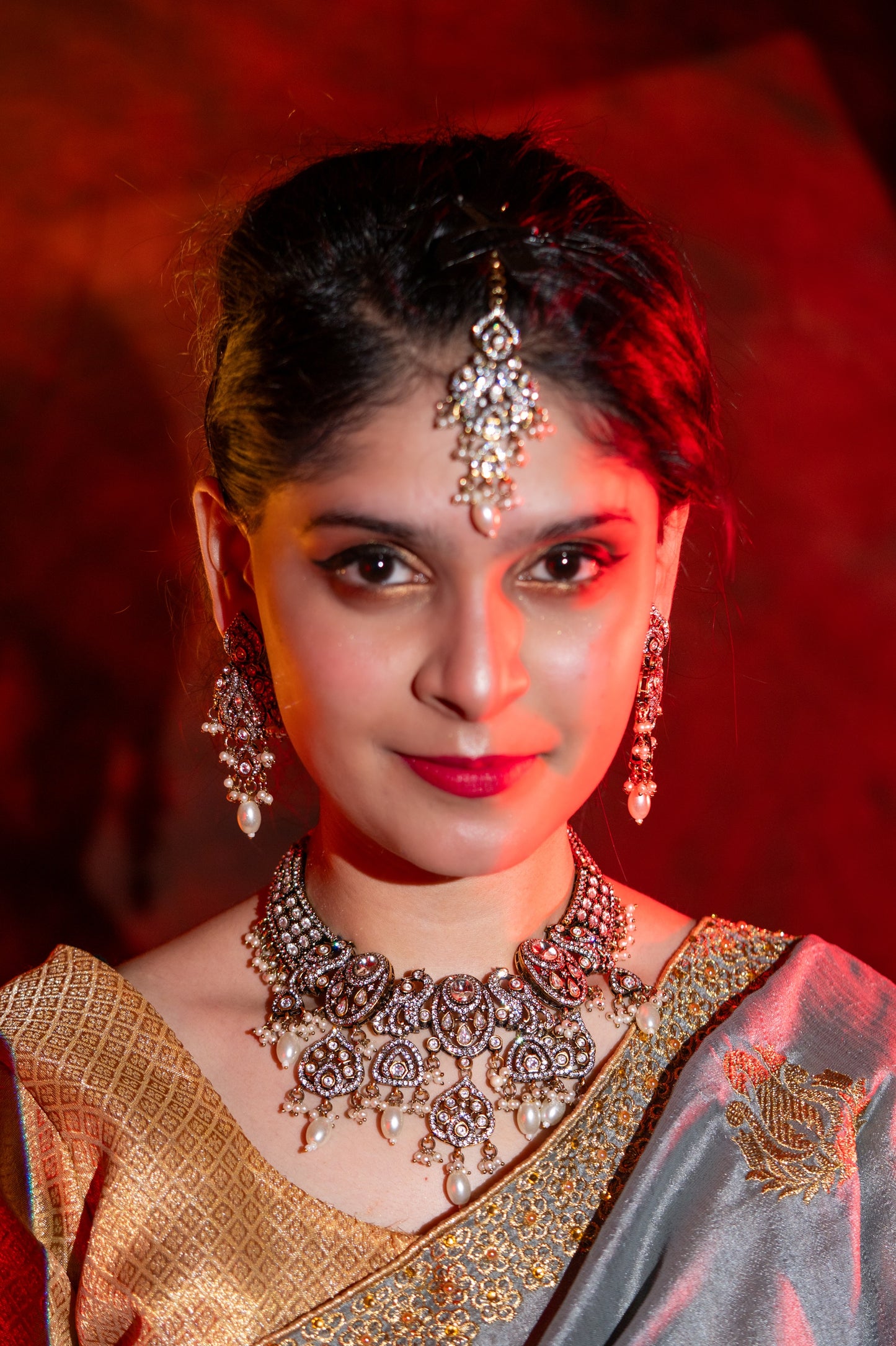 Indian Bridal Moissanite Polki with American Diamonds and Real Pearls Designer Necklace