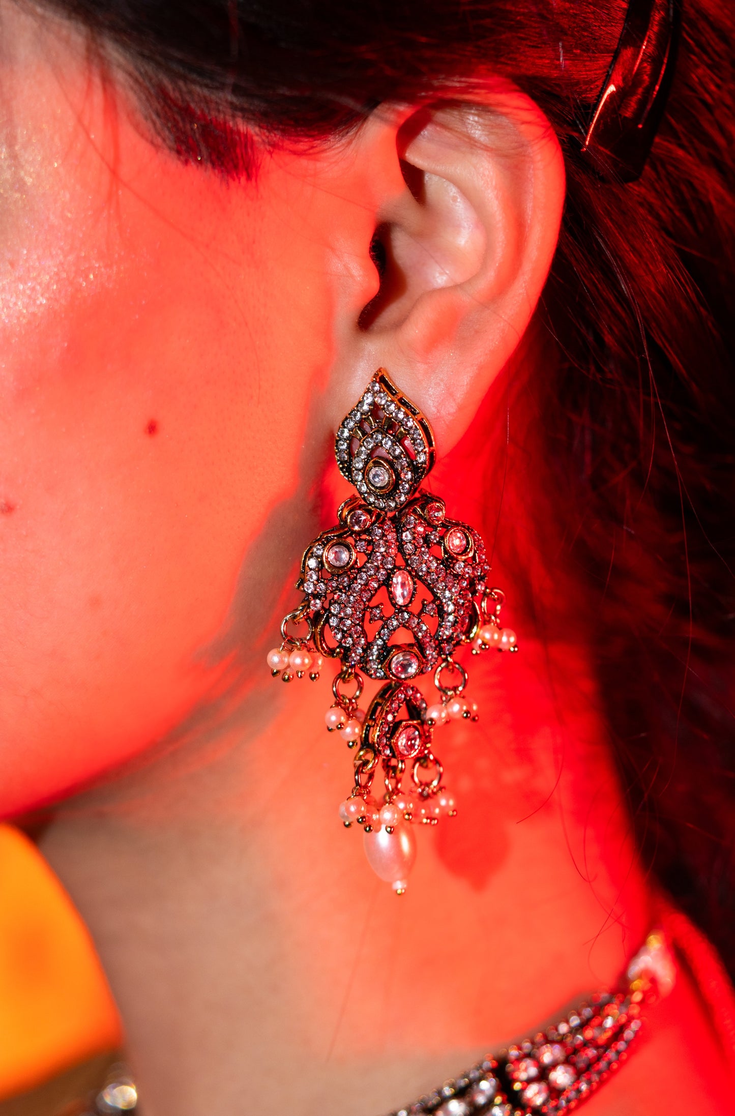 Indian Bridal Moissanite Polki with American Diamonds and Real Pearls Designer Necklace