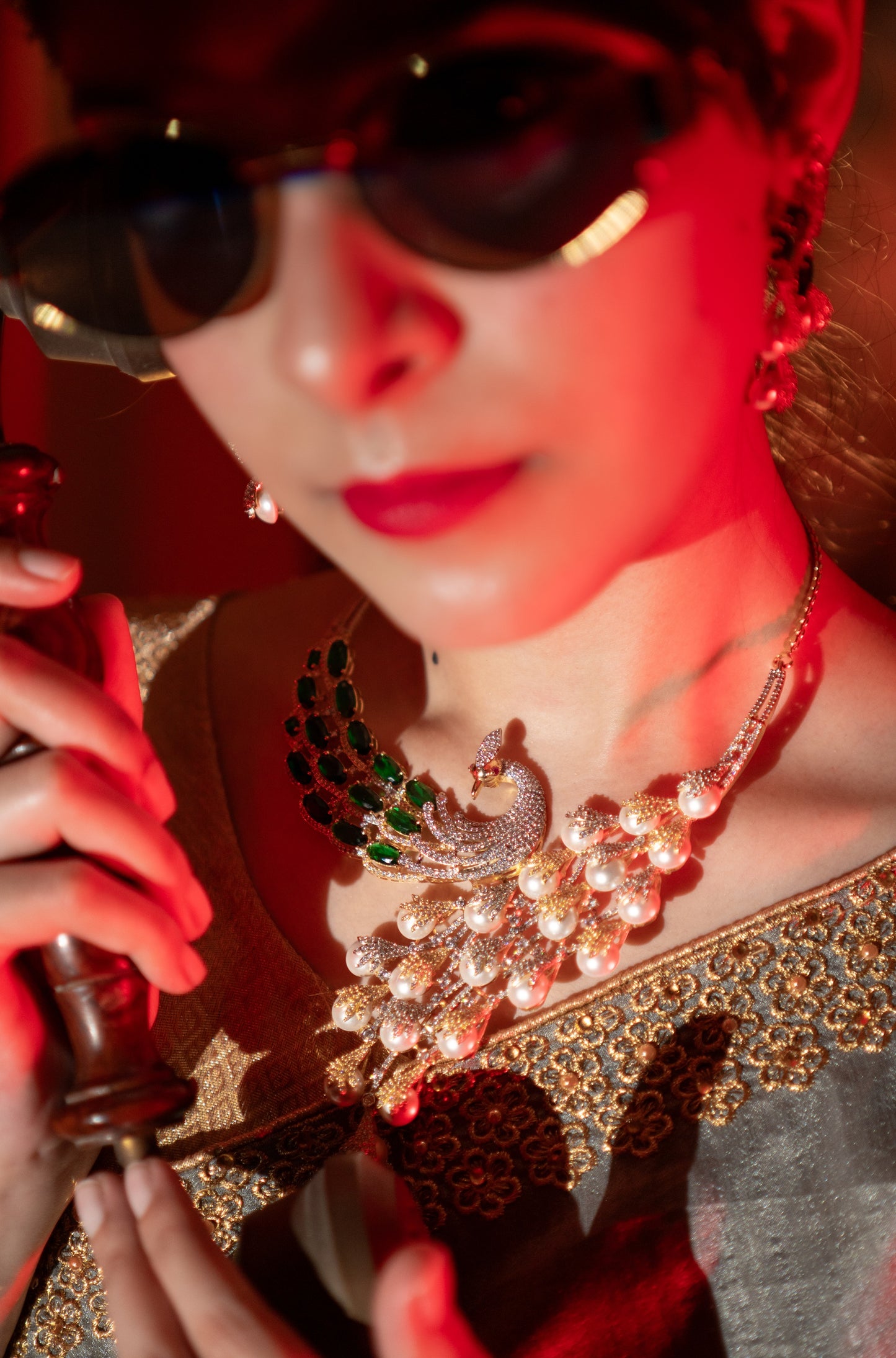 Peacock Studded with Multicolor Crystals and American Diamonds Zirconia Designer Necklace