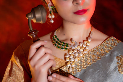 Peacock Studded with Multicolor Crystals and American Diamonds Zirconia Designer Necklace