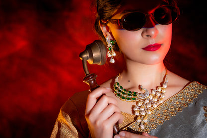 Peacock Studded with Multicolor Crystals and American Diamonds Zirconia Designer Necklace