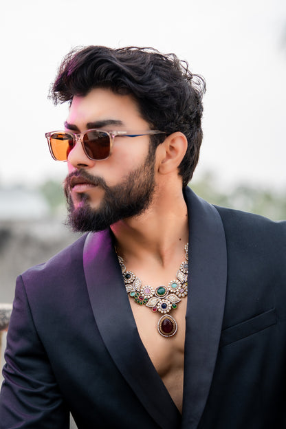 Mexican Navratan Multi-Color Natural Gemstones Floral Designer Necklace