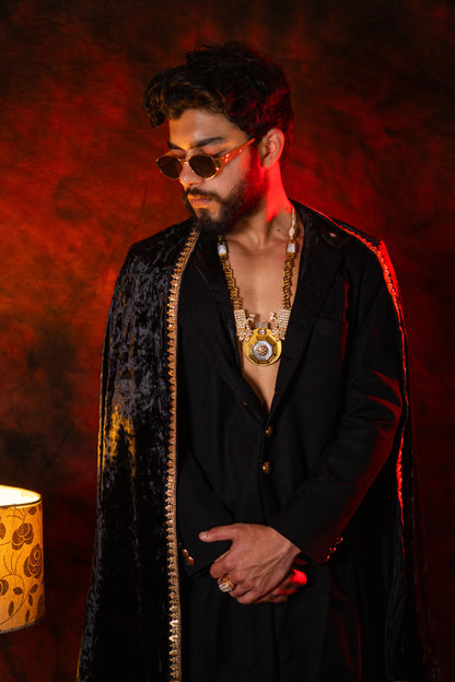 Gold Plated Mother of Pearl and Polki Kundan with American Diamond Zirconia Peacock Necklace