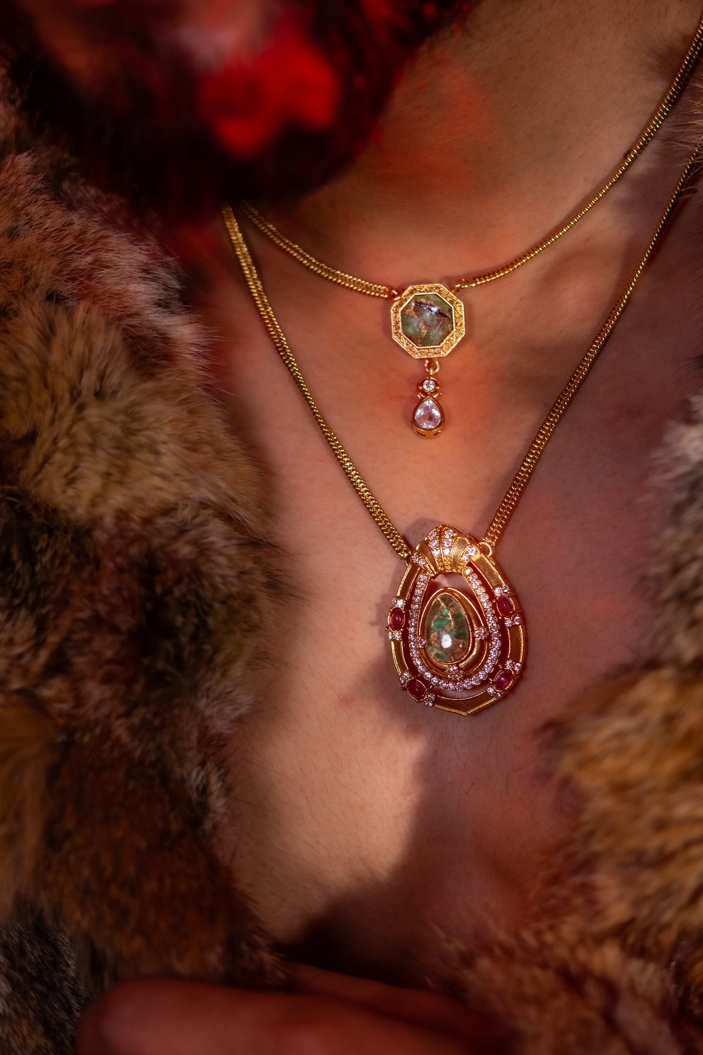 Gold Plated Double Layer Doublet Stone Designer Pendant