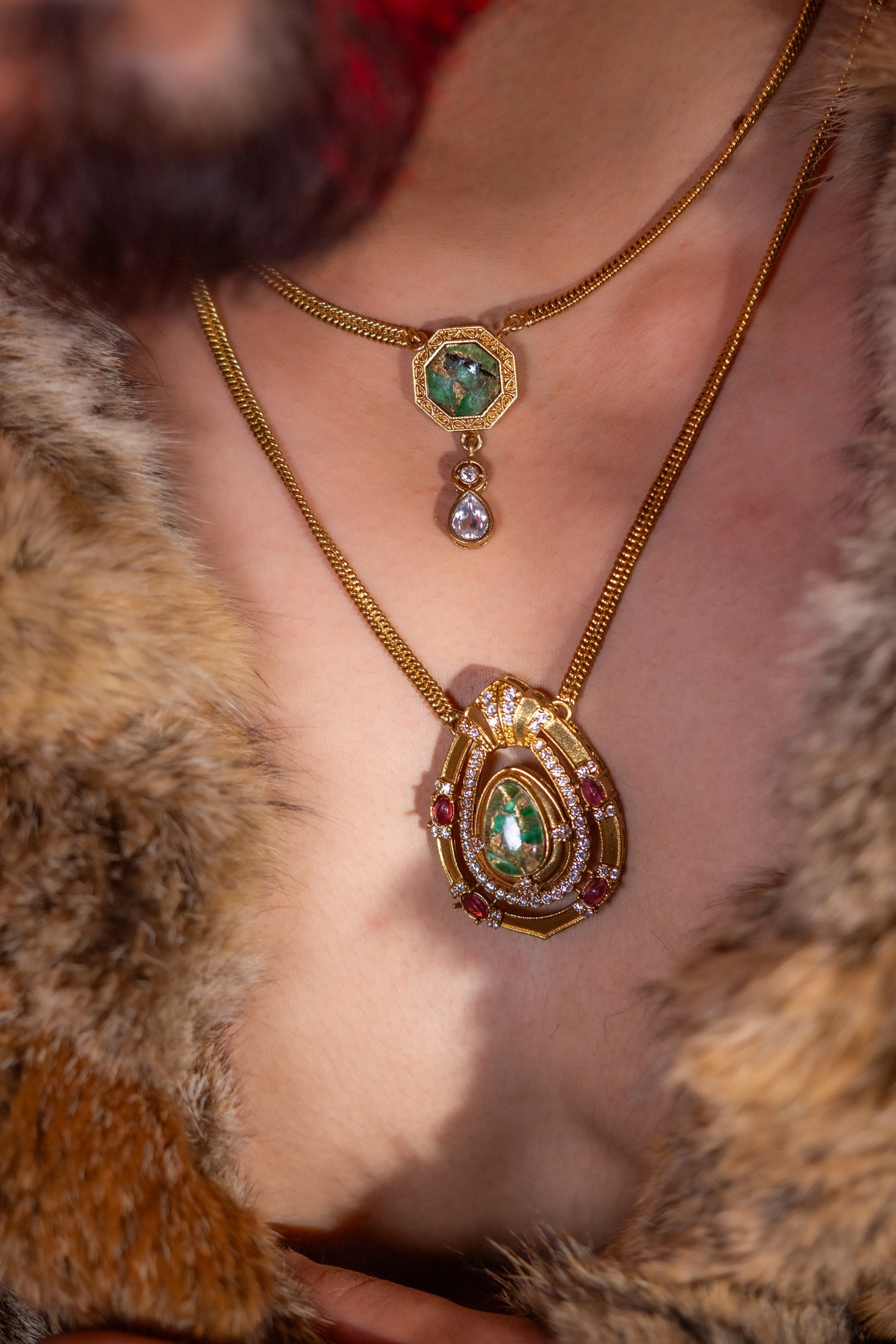 Gold Plated Double Layer Doublet Stone Designer Pendant