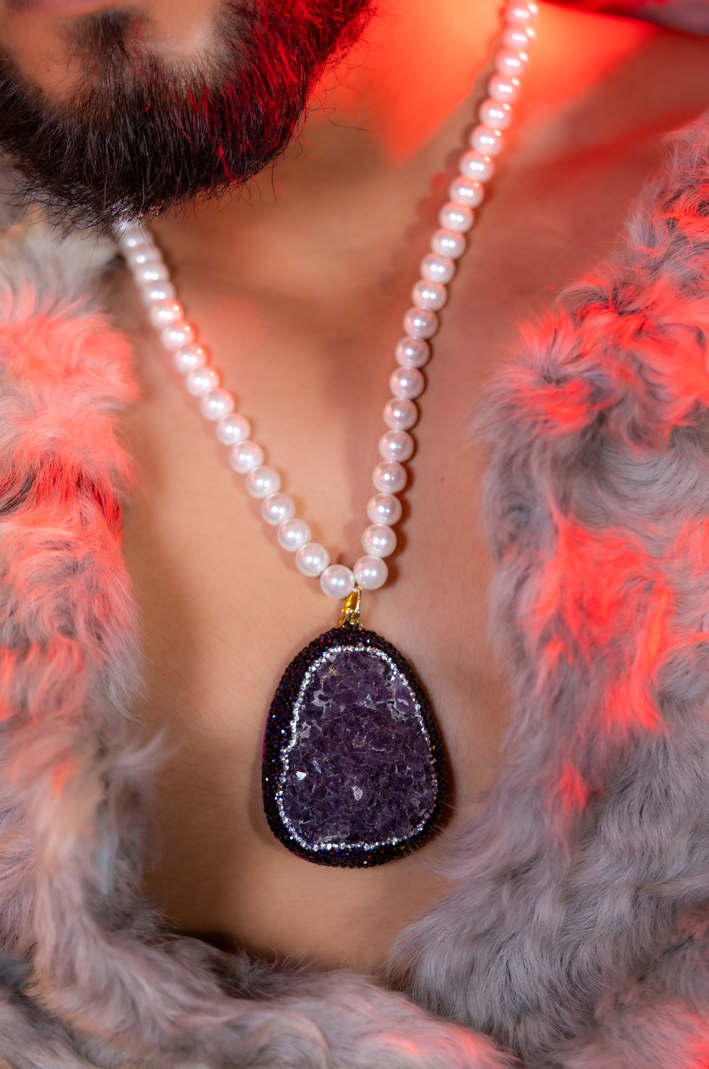 Amethyst Clusters Pendant with Real Pearls for Spiritual Healing Necklace