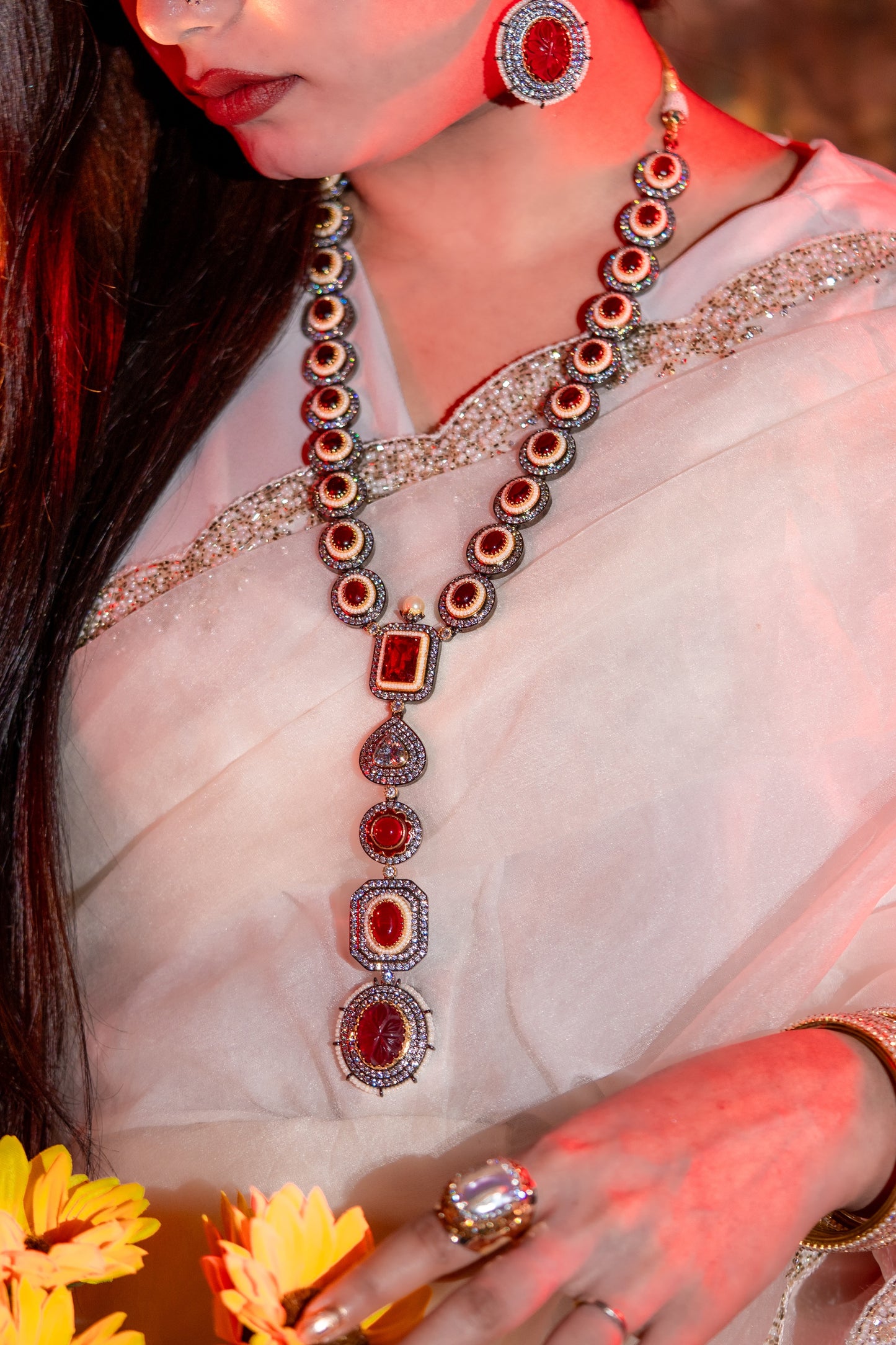 Royal Ruby Stones and American Diamonds Zirconia Designer Necklace