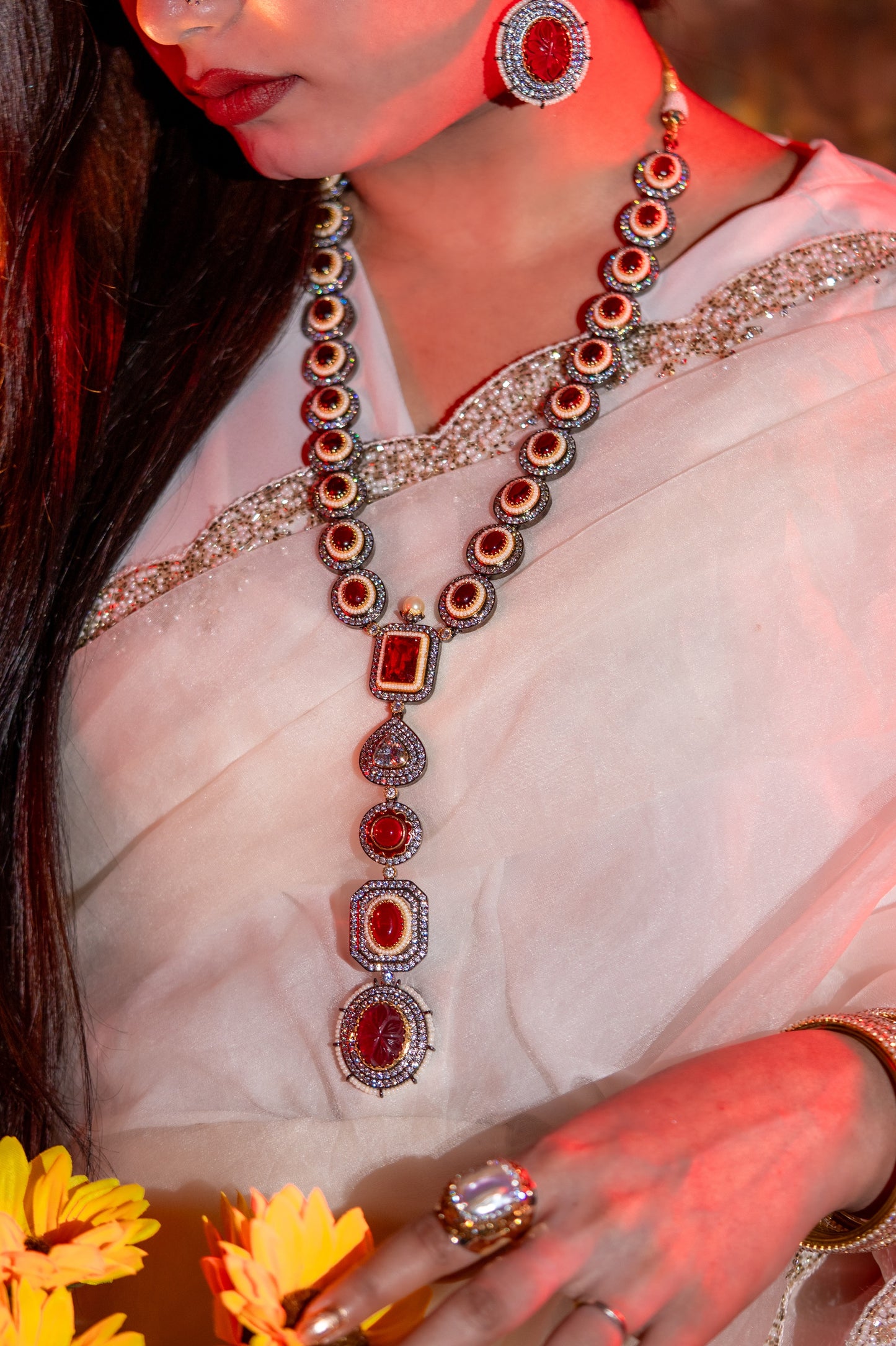 Royal Ruby Stones and American Diamonds Zirconia Designer Necklace