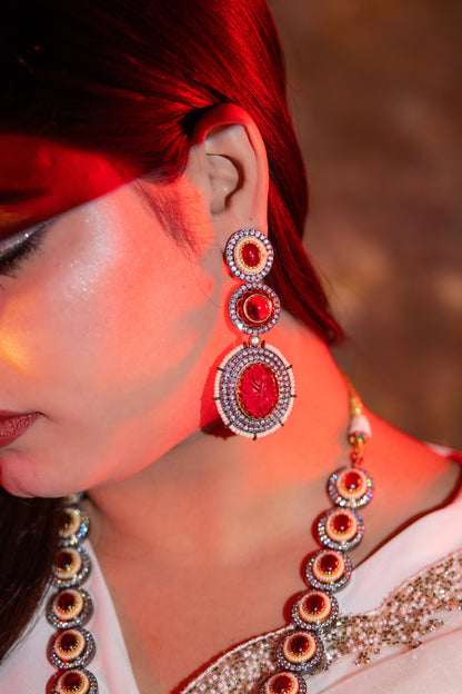 Royal Ruby Stones and American Diamonds Zirconia Designer Necklace