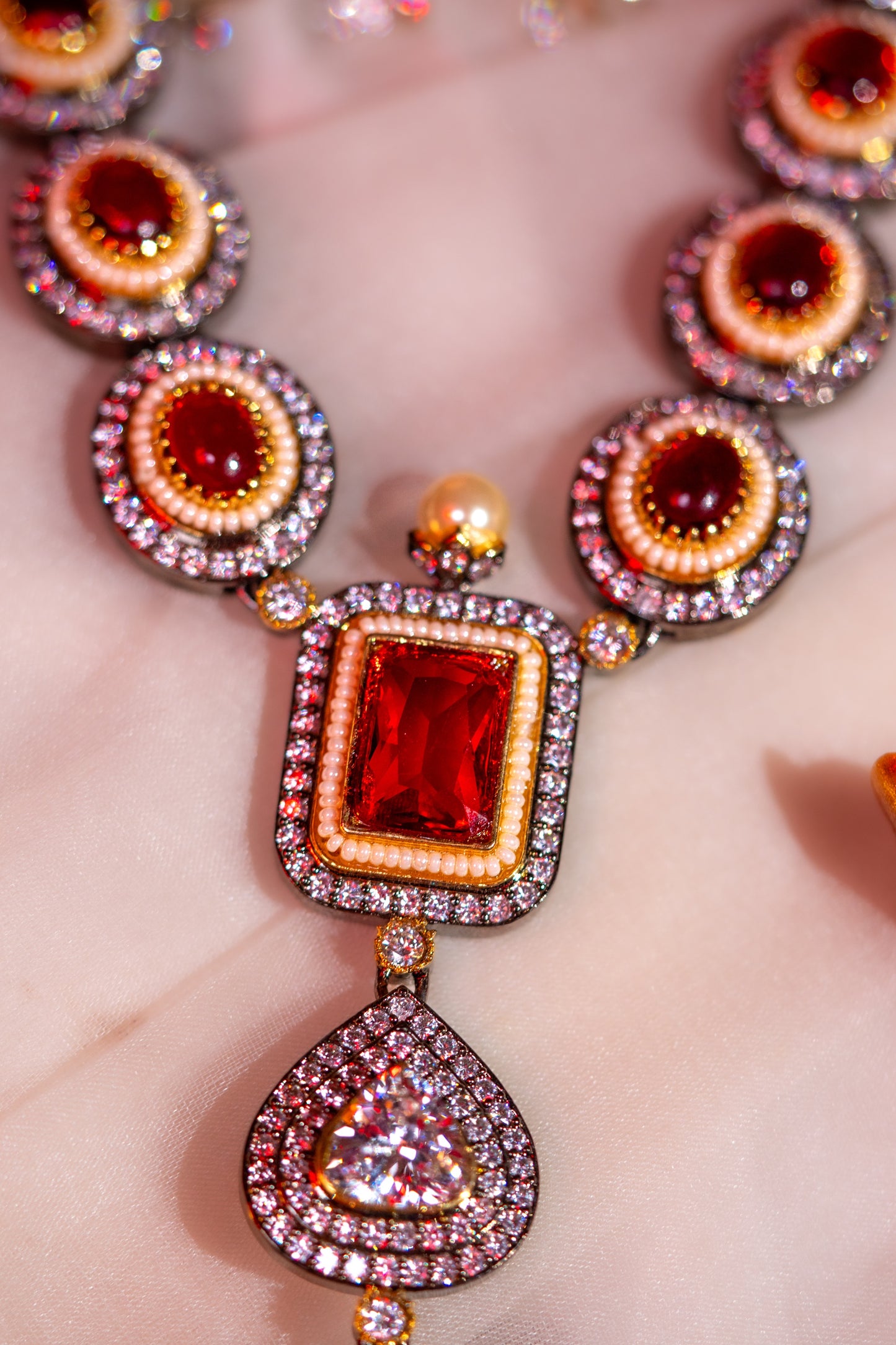 Royal Ruby Stones and American Diamonds Zirconia Designer Necklace