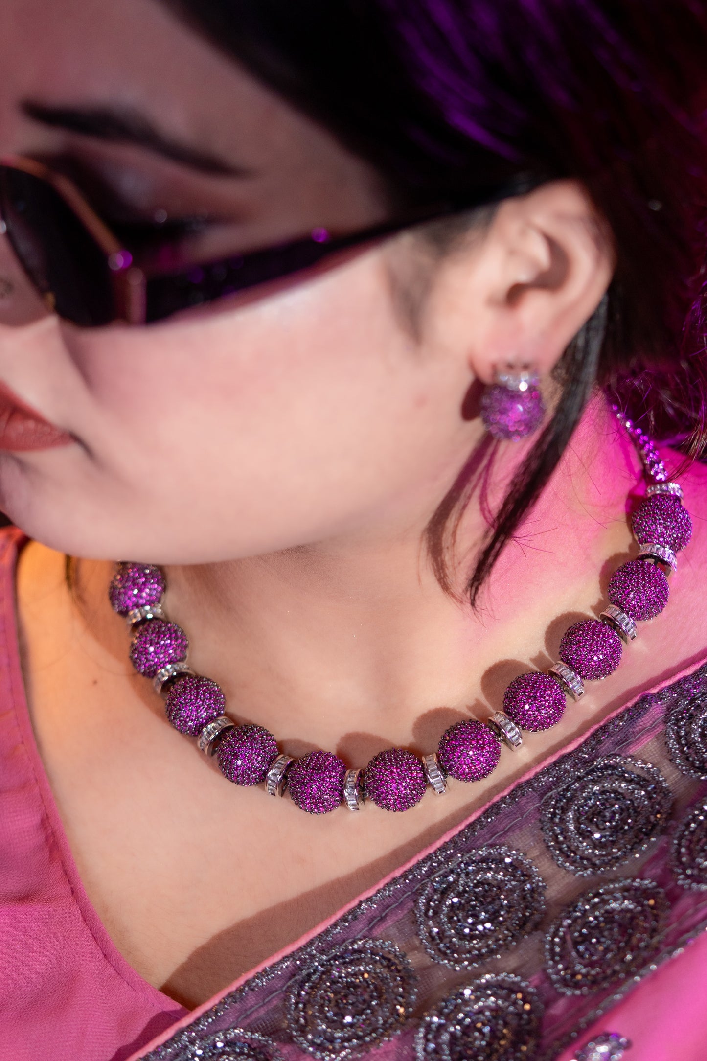 Italian Pink American Diamonds Zirconia Stones Necklace