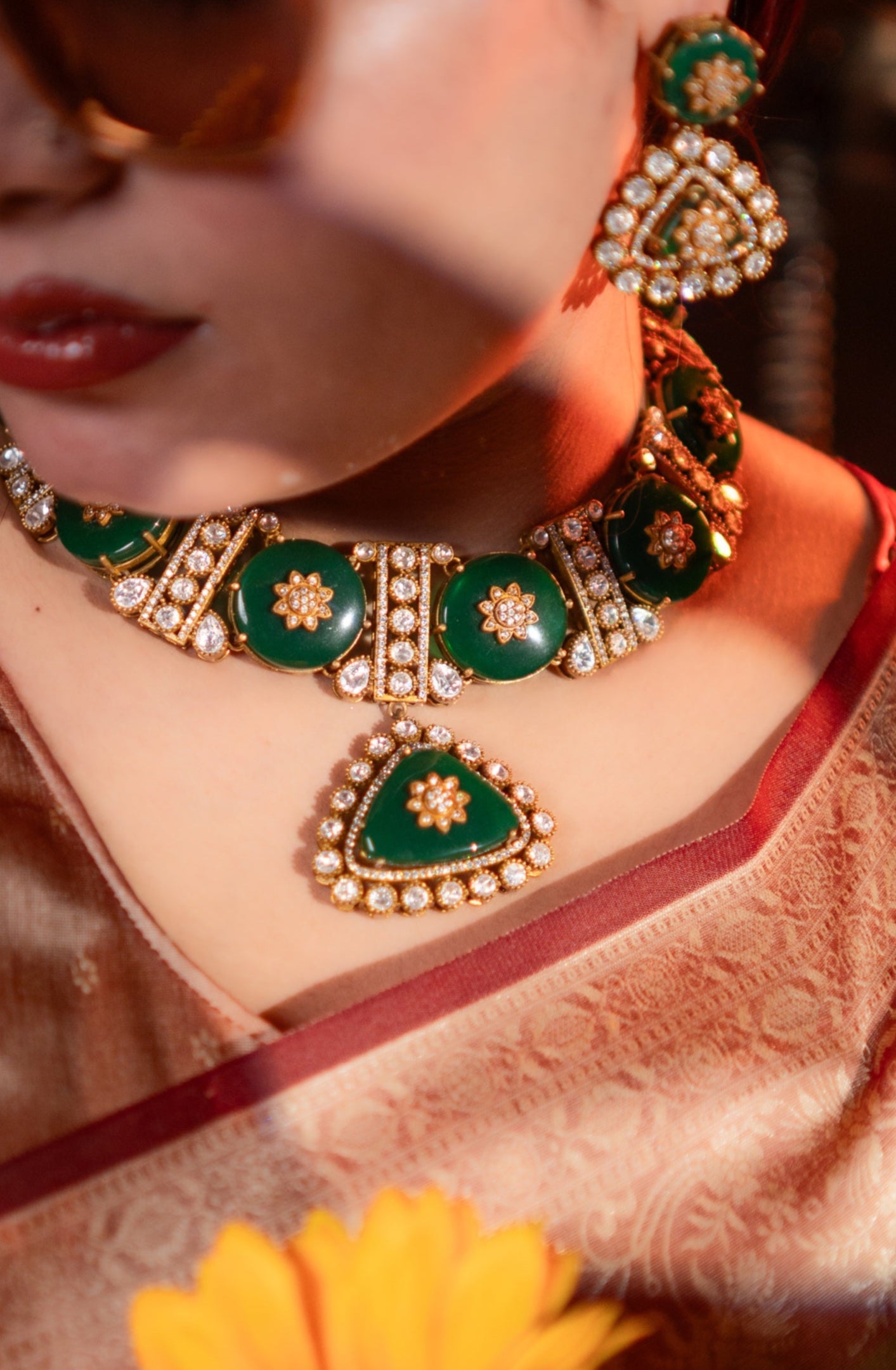 Tanjore Green Doublet Kundan 22KT Gold Plated Polish Necklace