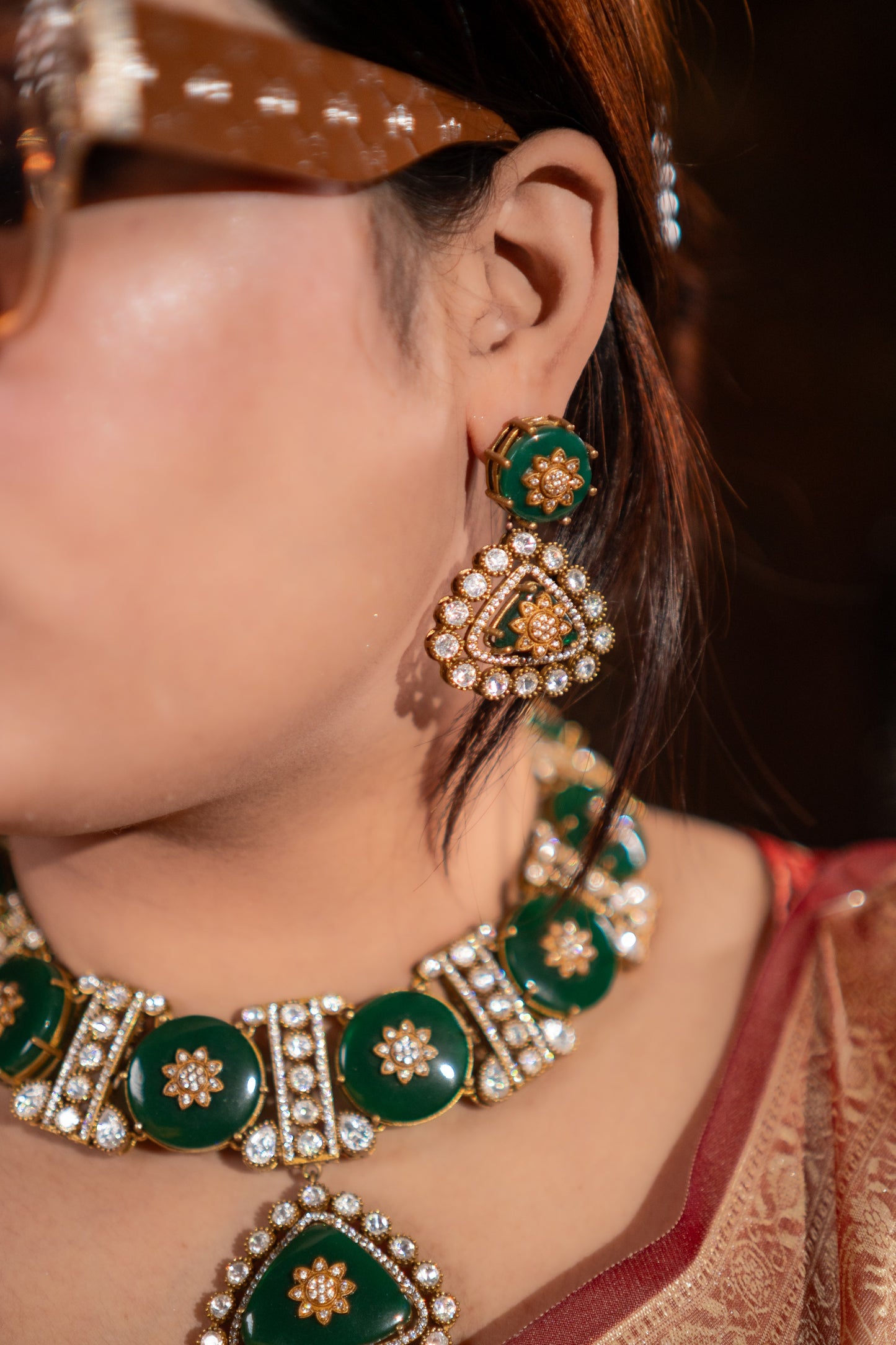 Tanjore Green Doublet Kundan 22KT Gold Plated Polish Necklace