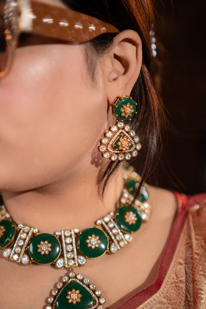 Tanjore Green Doublet Kundan 22KT Gold Plated Polish Necklace