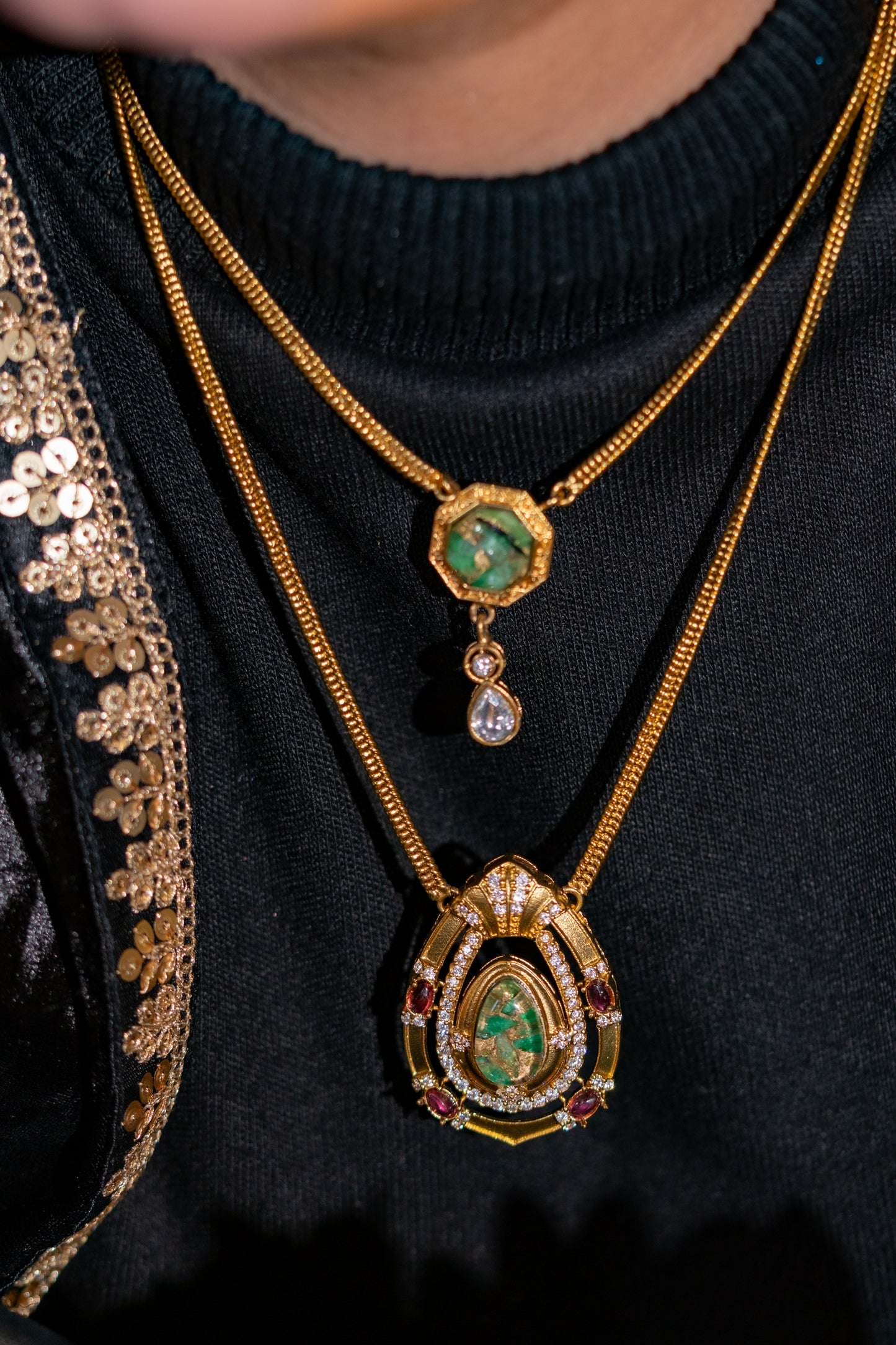 Gold Plated Double Layer Doublet Stone Designer Pendant