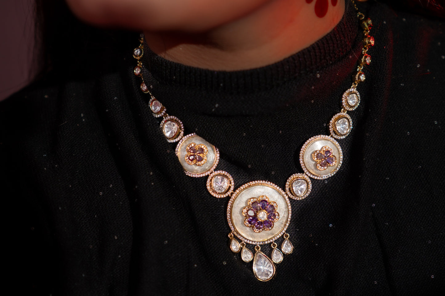 Pure Mother of Pearl and Polki Kundan Necklace