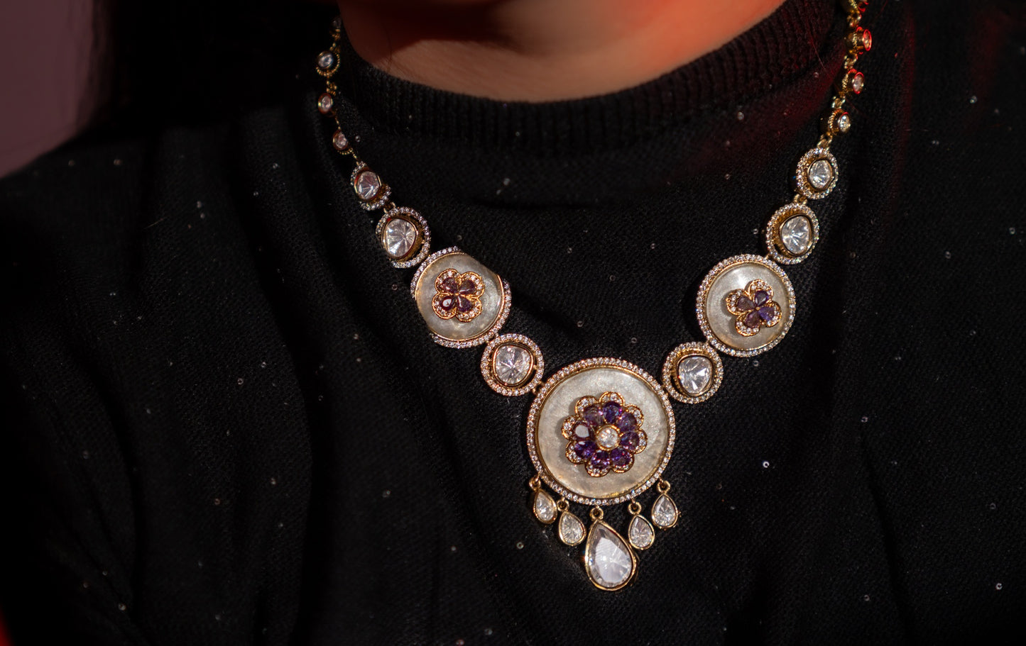 Pure Mother of Pearl and Polki Kundan Necklace