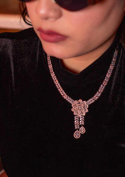 Italian Pink and White Nano American Diamonds Zirconia Designer Necklace