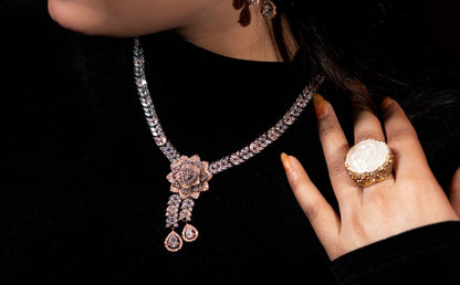 Italian Pink and White Nano American Diamonds Zirconia Designer Necklace