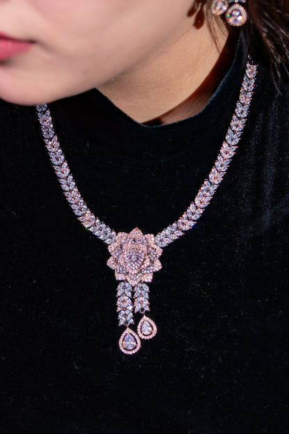 Italian Pink and White Nano American Diamonds Zirconia Designer Necklace