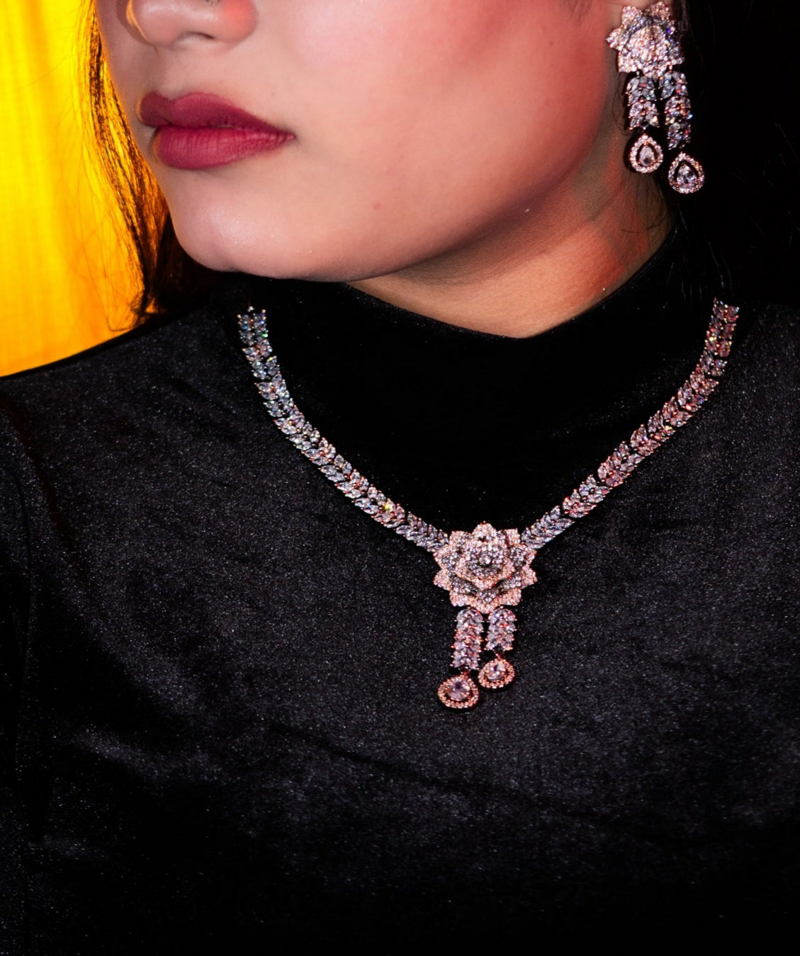 Italian Pink and White Nano American Diamonds Zirconia Designer Necklace