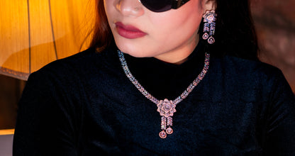 Italian Pink and White Nano American Diamonds Zirconia Designer Necklace