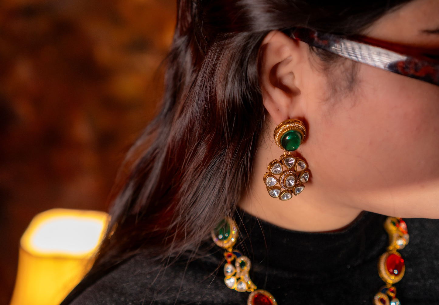 Royal Multicolor Natural Gemstones and Kundan Polki Moissanite Designer Necklace
