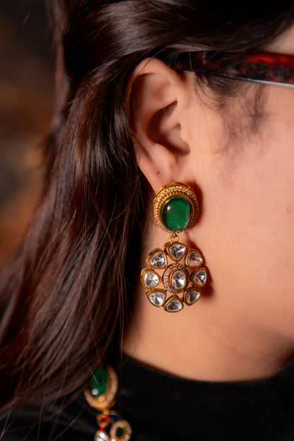 Royal Multicolor Natural Gemstones and Kundan Polki Moissanite Designer Necklace