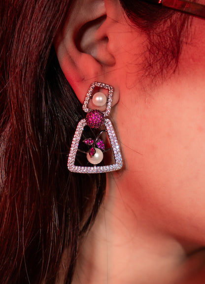 Pink and White Nano Setting American Diamonds Zirconia with Real Pearl Studded Designer Necklace