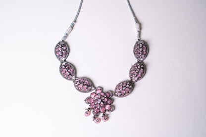 Turkish Pink Stone with American Diamonds Artistic Work Necklace