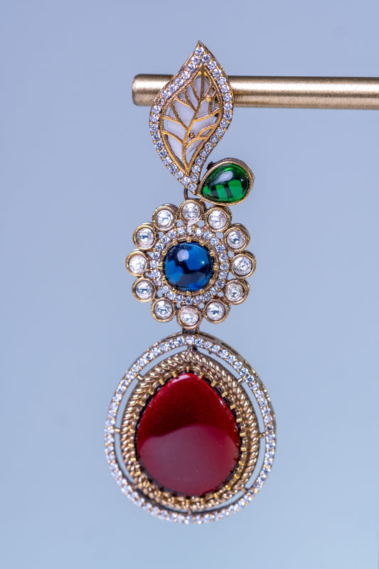 Mexican Navratan Multi-Color Natural Gemstones Floral Designer Necklace