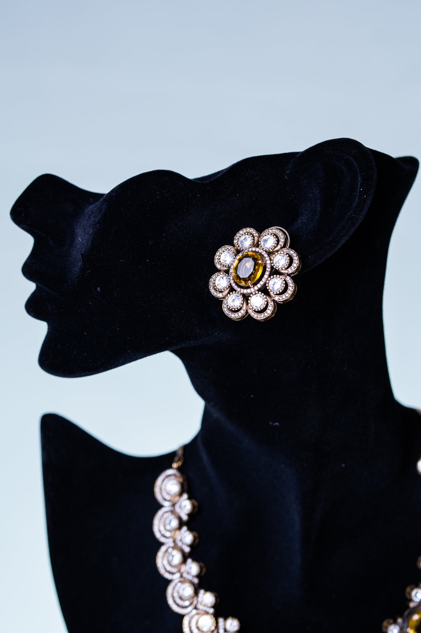 Yellow Sapphire Gemstone with American Diamonds Zirconia Work Necklace