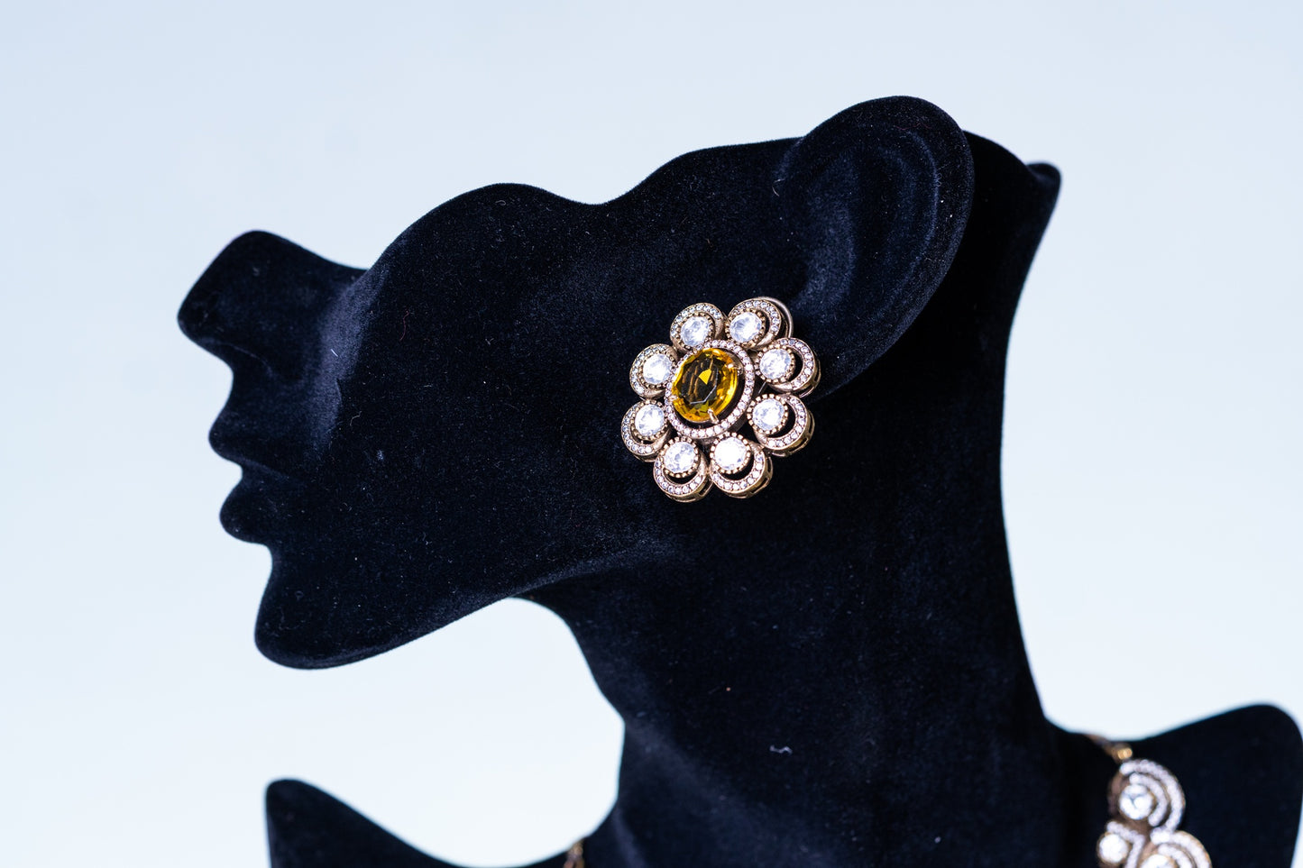 Yellow Sapphire Gemstone with American Diamonds Zirconia Work Necklace
