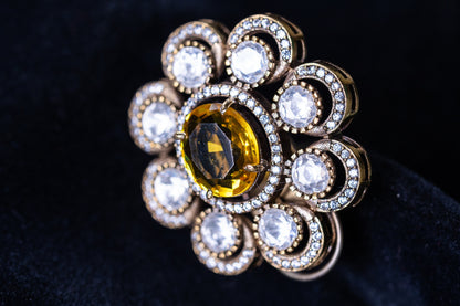 Yellow Sapphire Gemstone with American Diamonds Zirconia Work Necklace