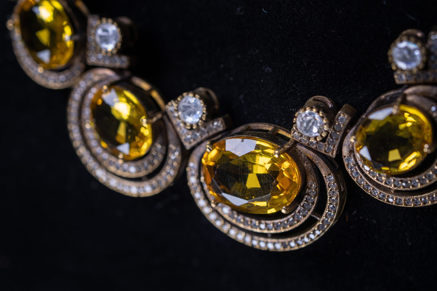 Yellow Sapphire Gemstone with American Diamonds Zirconia Work Necklace
