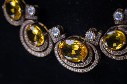 Yellow Sapphire Gemstone with American Diamonds Zirconia Work Necklace