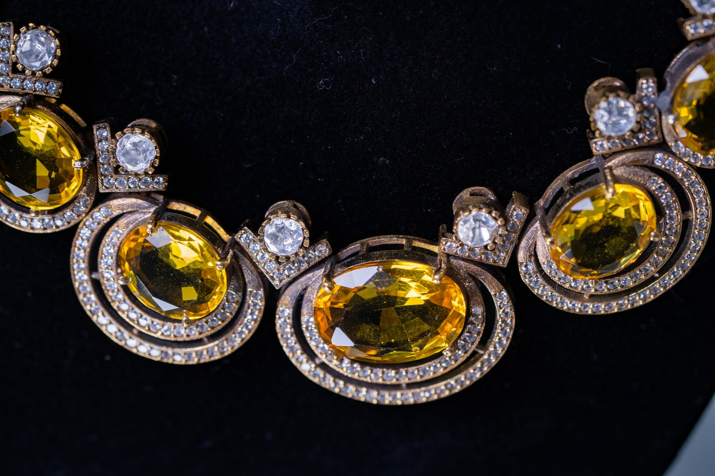 Yellow Sapphire Gemstone with American Diamonds Zirconia Work Necklace