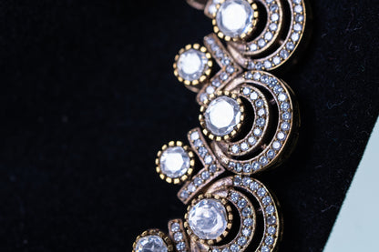 Yellow Sapphire Gemstone with American Diamonds Zirconia Work Necklace