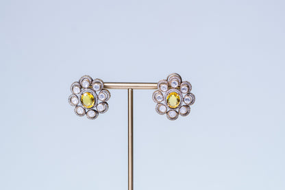 Yellow Sapphire Gemstone with American Diamonds Zirconia Work Necklace