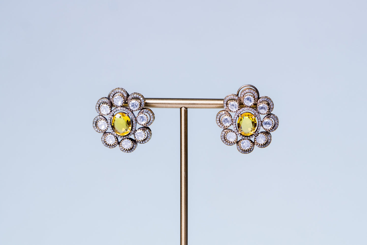 Yellow Sapphire Gemstone with American Diamonds Zirconia Work Necklace
