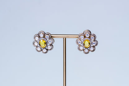 Yellow Sapphire Gemstone with American Diamonds Zirconia Work Necklace