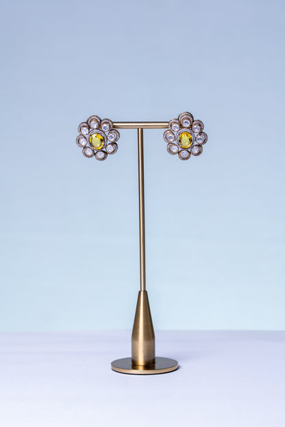 Yellow Sapphire Gemstone with American Diamonds Zirconia Work Necklace