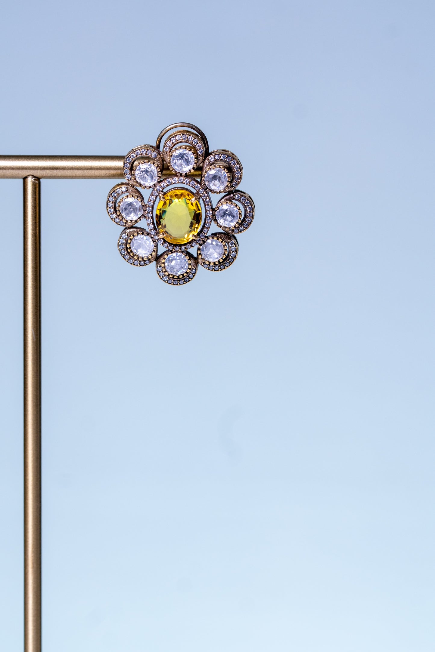 Yellow Sapphire Gemstone with American Diamonds Zirconia Work Necklace