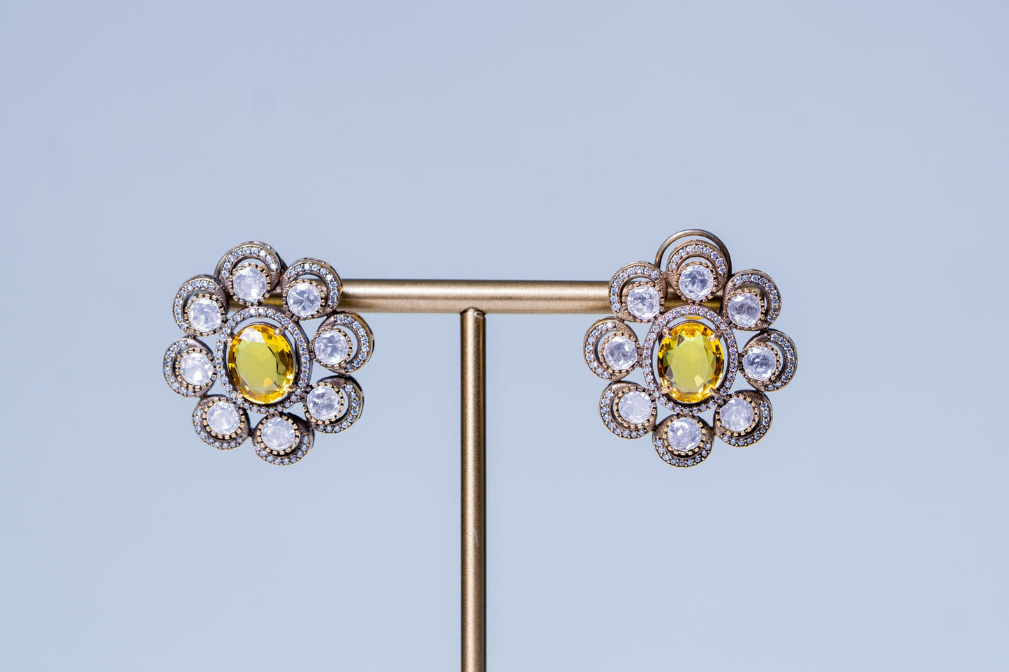 Yellow Sapphire Gemstone with American Diamonds Zirconia Work Necklace