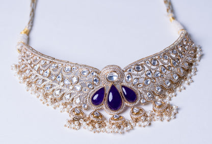 Purple Stone and Moissanite Kundan Choker Necklace
