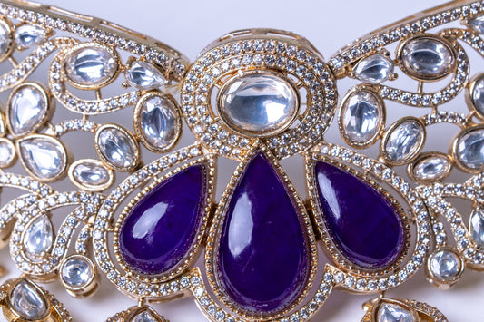 Purple Stone and Moissanite Kundan Choker Necklace